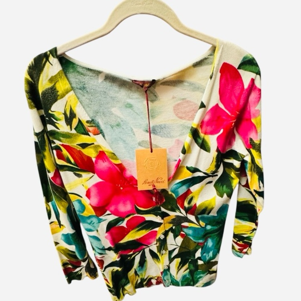 🆕 NWT FRENCH designer RENATO NUCCI vintage floral 100% Cotton cardigan size M